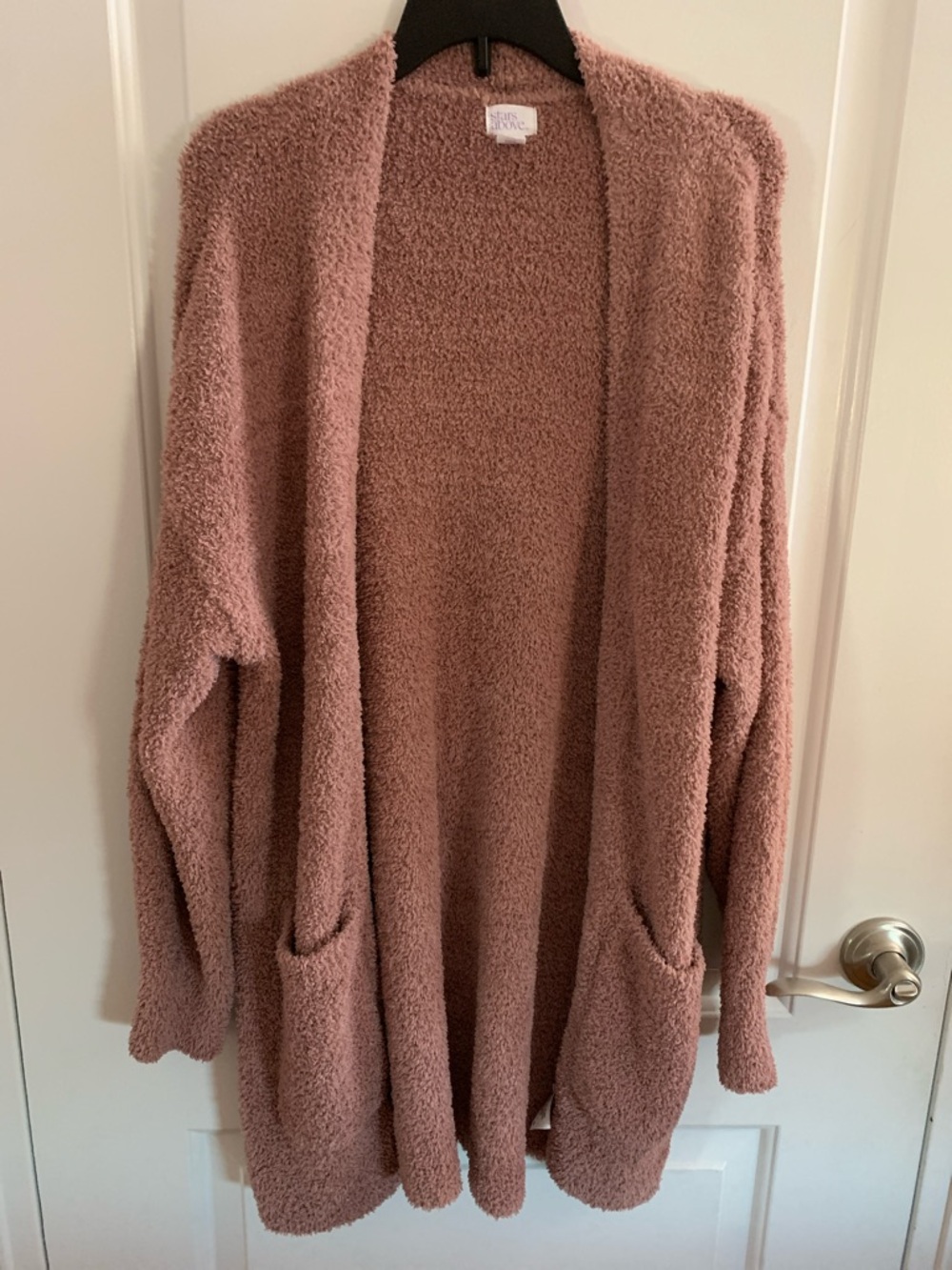 stars above Plush Open-Front Cardigan in Dusty Rose